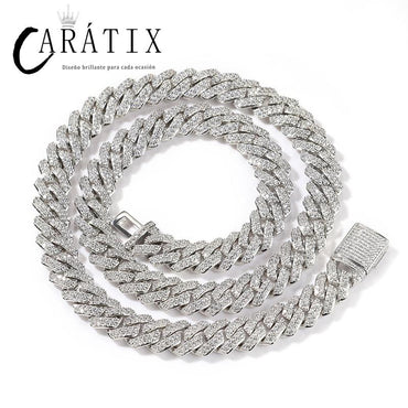 CARÁTIX - Hip Hop 2 Rows CZ Stone Paved Bling Iced Out 10mm Rhombus Cuban Miami Link Chain Necklaces for Men Rapper Jewelry Gift Valentine's Day Gift for Men & Girls & Boys Mothers' Day Gift #Springtok