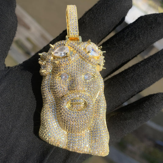 Hip Hop Jesus Head Pendant Necklace | Heavy Iced Out Synthetic Moissanite Jewelry