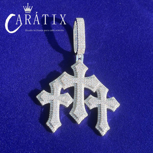 CARÁTIX Bubble Letter Iced Out Cross Pendant Necklace – White Copper CZ Hip Hop Jewelry for Women & Men
