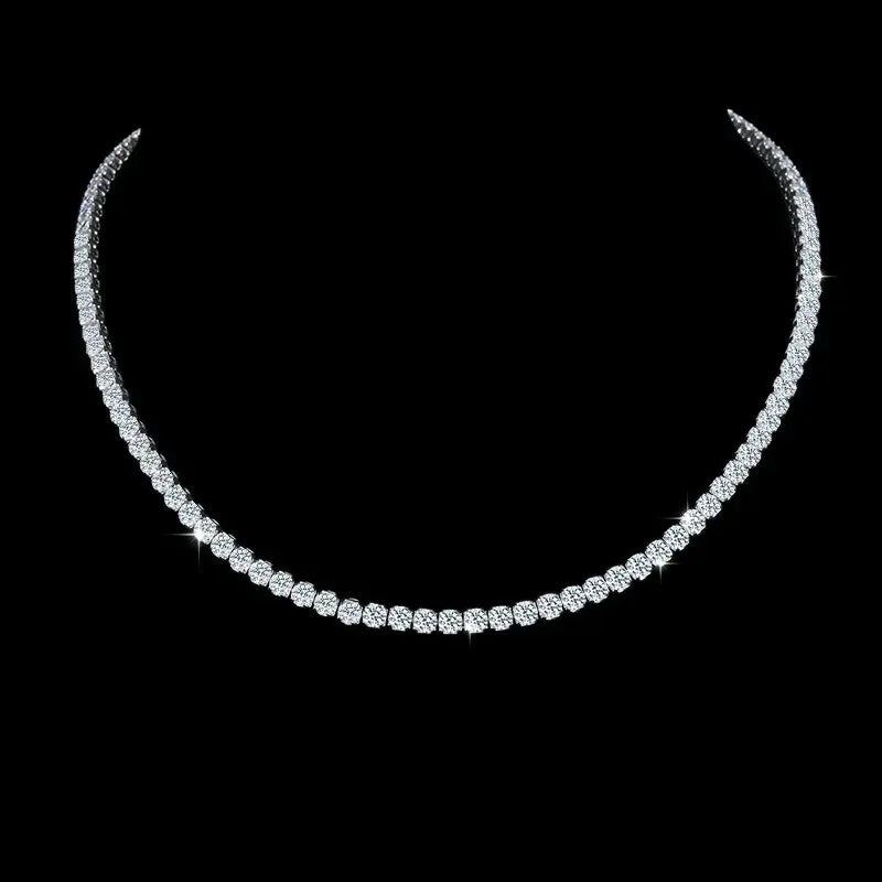 Iced-Out Moissanite Necklace – S925 Sterling Silver Clavicle & Choker Chain Luxury Jewelry for Women - CaratixJewelry