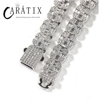 CARÁTIX – Square CZ Stone Cross Pattern Tennis Link Choker Necklace | Iced Out Hip Hop Jewelry for Men & Women, Rapper Street Style