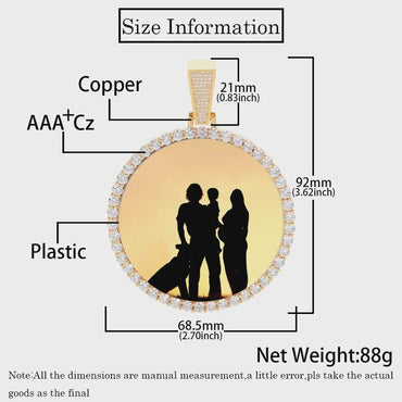 Big Circle Photo Medallions Chain Pendant Iced Out Men Hip Hop Memory Picture Pendant Jewelry Christmas Gift - CaratixJewelry