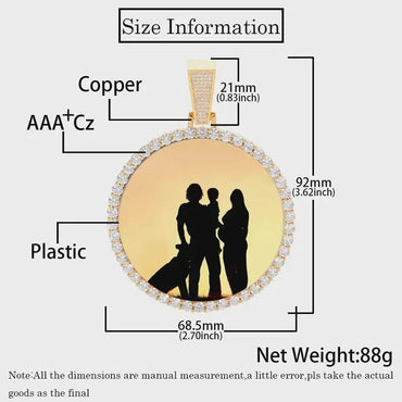 Big Circle Photo Medallions Chain Pendant Iced Out Men Hip Hop Memory Picture Pendant Jewelry Christmas Gift - CaratixJewelry