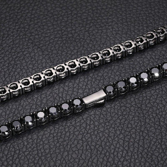 Black Moissanite Tennis Chain – S925 Sterling Silver Single-Row Hip Hop Men’s Streetwear Necklace (Multiple Widths) - CaratixJewelry