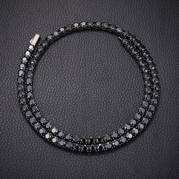 Black Moissanite Tennis Chain – S925 Sterling Silver Single-Row Hip Hop Men’s Streetwear Necklace (Multiple Widths) - CaratixJewelry