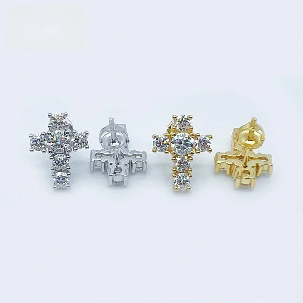 S925 Silver DF Color Moissanite Cross Earrings - CaratixJewelry