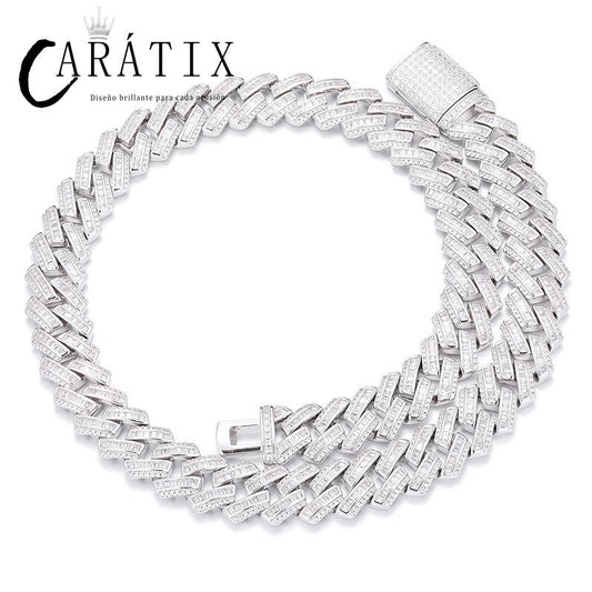 CARÁTIX – 16mm Rhombus Cuban Miami Link Chain Necklace | Iced Out CZ Bling Hip Hop Jewelry for Men & Women, Rapper Street Style