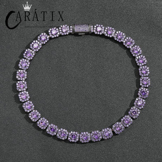 CARÁTIX Purple CZ Tennis Chain | 12mm Iced Out Square Link Bracelet & Necklace for Men
