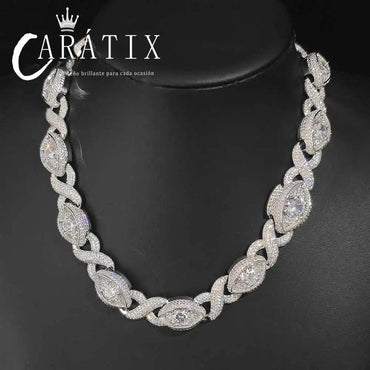 CARÁTIX 15mm Eye Shape Infinite Cuban Link Chain Necklace – Iced Out Hip Hop Bling Choker Jewelry for Women | Statement Gift