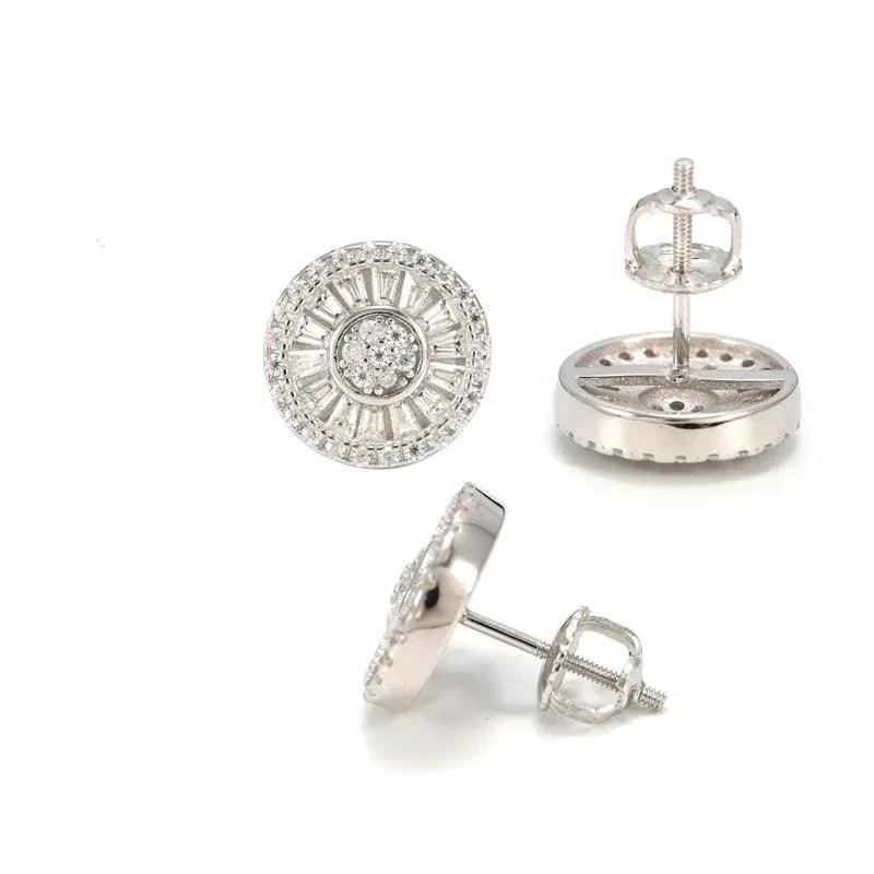925 Silver Floral Rectangle Moissanite Stud Earrings - CaratixJewelry