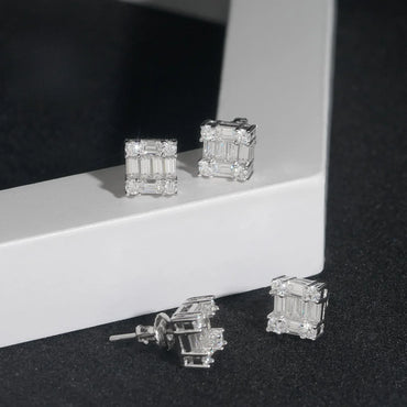 S925 Silver Moissanite Inspired Square Stud Earrings - CaratixJewelry