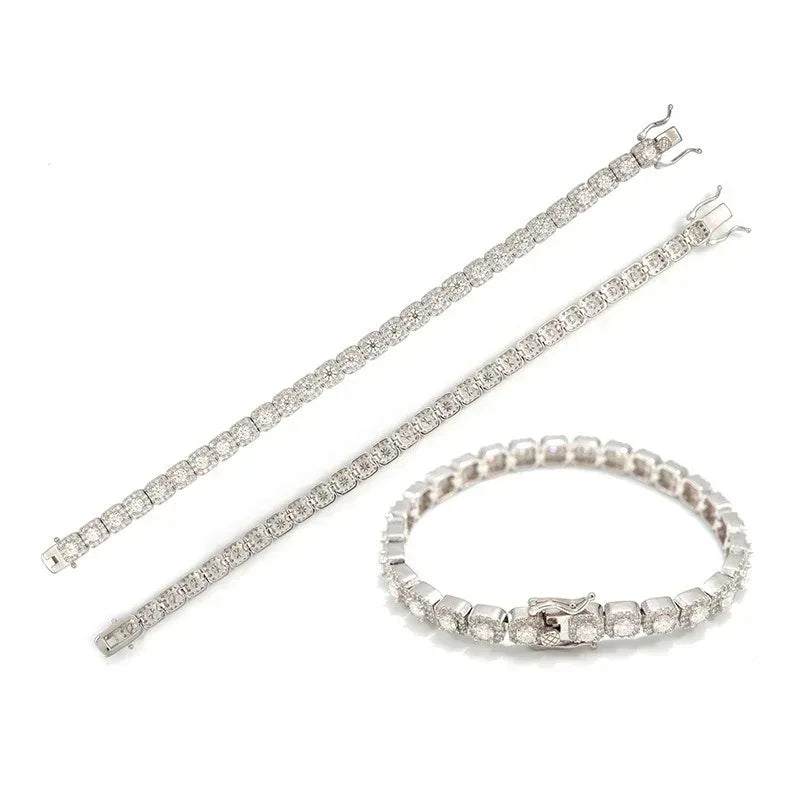 6mm Iced-Out Moissanite Box-Link Bracelet – 925 Sterling Silver Unisex Hip Hop Streetwear Jewelry - CaratixJewelry