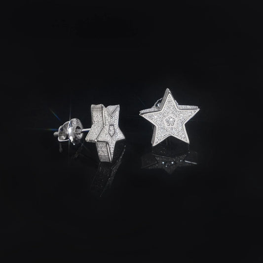 S925 Silver Star Shape Moissanite Hoop Stud Earrings Minimal Style - CaratixJewelry
