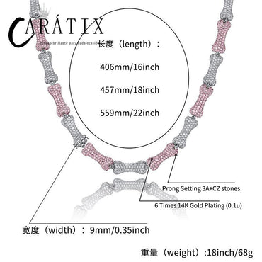CARÁTIX Bone Link Chain | Full AAA CZ Iced Out Hip Hop Necklace for Men & Women