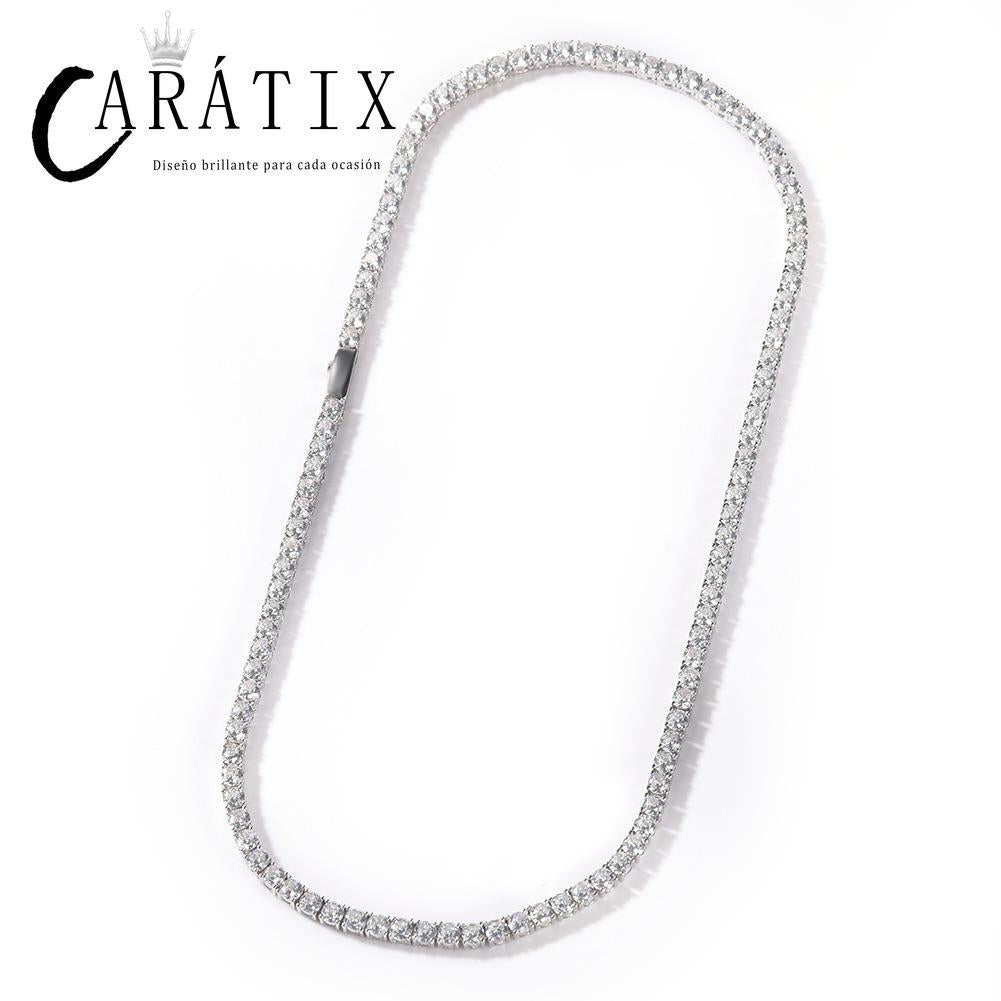 CARÁTIX - Hip Hop Claw Setting 3A+ CZ Stone Bling Iced Out 4mm Spring Clasp Tennis Link Chain Chokers Necklaces for Men Rapper Jewelry Valentine's Day Gift for Men & Girls & Boys Mothers' Day Gift #Springtok