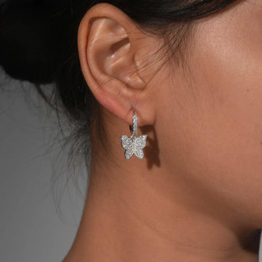 925 Silver Full Pavé Moissanite Butterfly Look Earrings for Women - CaratixJewelry