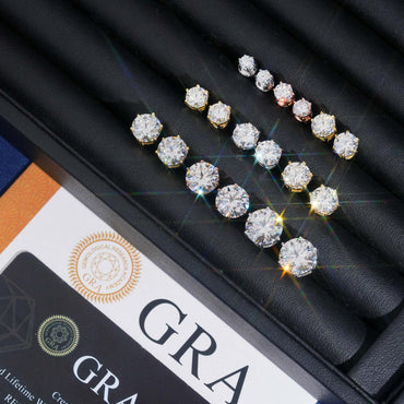 Classic 925 Silver Six Prong Round Moissanite Stud Earrings - CaratixJewelry