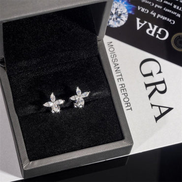 925 Silver Moissanite Look Floral Stud Earrings Unisex - CaratixJewelry
