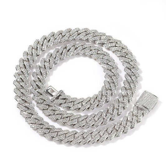 CARÁTIX – 10mm 2-Row Rhombus Cuban Miami Link Chain Necklace | Iced Out CZ Bling Jewelry for Men & Women, Hip Hop Rapper Style - CaratixJewelry