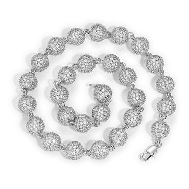 CARÁTIX 10mm Beads Link Chain Necklace – Full CZ Iced Out Hip Hop Bling Jewelry for Men & Women | Rapper Choker Gift - CaratixJewelry