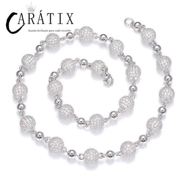 CARÁTIX – 10mm Beads Link Chain Necklace | Iced Out CZ Bling Hip Hop Jewelry for Men & Women, Rapper Street Style - CaratixJewelry