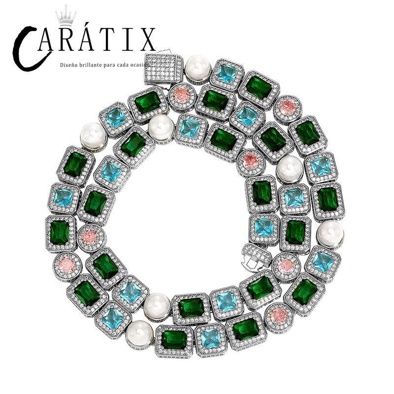 CARÁTIX 10mm Pearl & CZ Iced Out Tennis Chain – Hip Hop Cubic Zirconia Choker Necklace for Men - CaratixJewelry