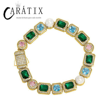 CARÁTIX 10mm Pearl & CZ Iced Out Tennis Chain – Hip Hop Cubic Zirconia Choker Necklace for Men - CaratixJewelry