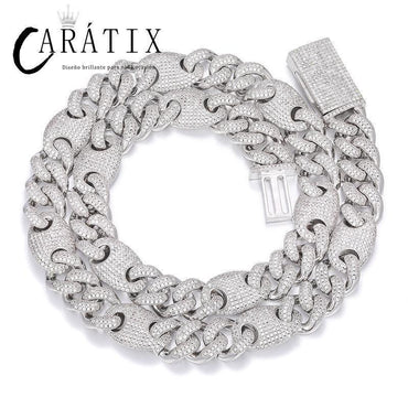 CARÁTIX 12mm Coffee Bean Cuban Link Chain Necklace – 5A CZ Iced Out Hip Hop Bling Jewelry for Men | Rapper Gift - CaratixJewelry