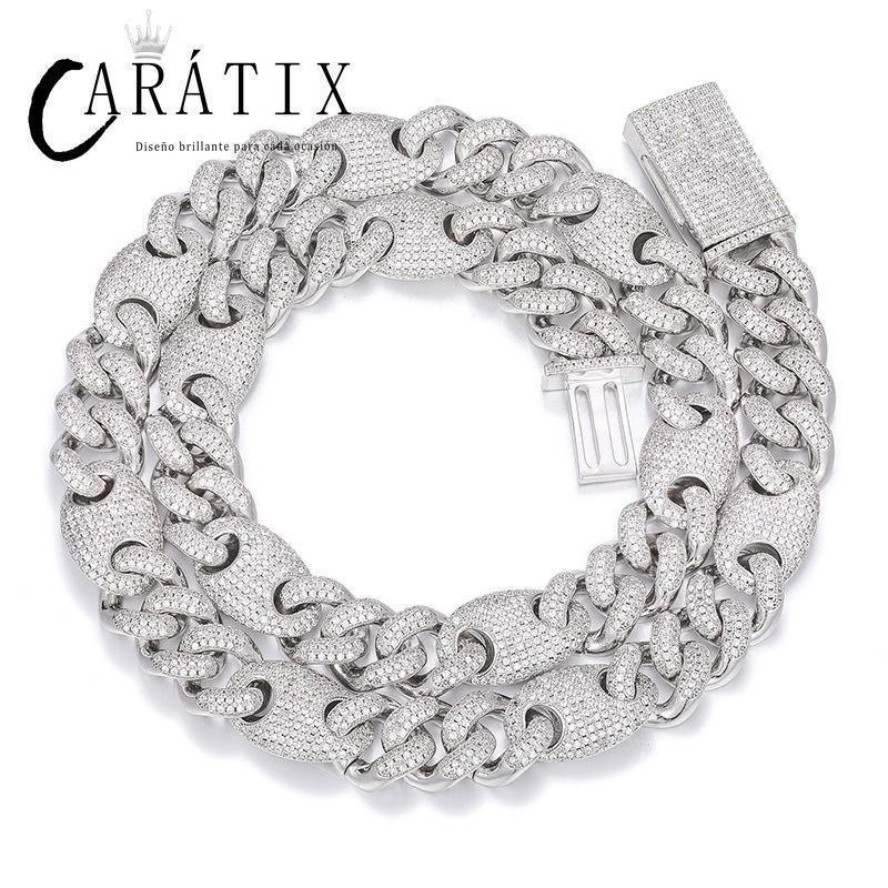 CARÁTIX 12mm Coffee Bean Cuban Link Chain Necklace – 5A CZ Iced Out Hip Hop Bling Jewelry for Men | Rapper Gift - CaratixJewelry