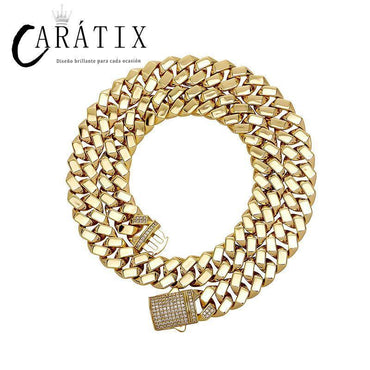 CARÁTIX 12mm Iced Out Cuban Link Chain Necklace – Hip Hop Bling Jewelry for Men | Gold Rhombus Miami Chain Gift - CaratixJewelry