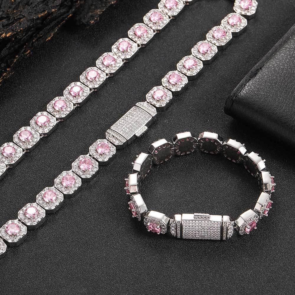 CARÁTIX 12mm Rainbow CZ Hip Hop Chain Necklace & Bracelet Set - CaratixJewelry