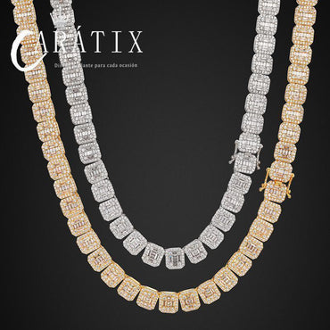 CARÁTIX 12mm Square CZ Tennis Chain Necklace – Claw-Set Iced Out Geometric Hip Hop Jewelry for Men & Women - CaratixJewelry