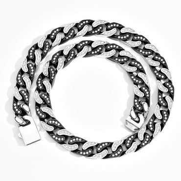 CARÁTIX 12mm Stainless Steel Cuban Link Chain Necklace – Bling Zircon Chunky Hip Hop Jewelry for Men & Women | 16–26 Inches - CaratixJewelry