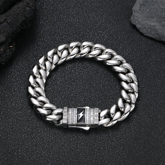 CARÁTIX 12mm Stainless Steel Cuban Link Chain Necklace – Lightning Clasp Fashion Jewelry for Men - CaratixJewelry