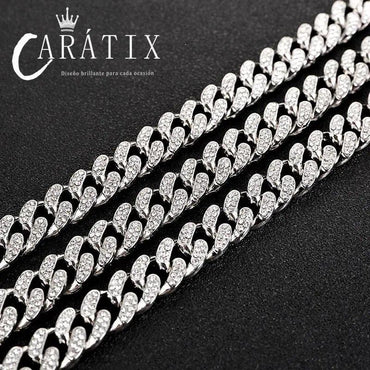 CARÁTIX 12mm Stainless Steel Cuban Link Chain Necklace – Rhinestone CZ Iced Out Hip Hop Jewelry for Men & Women | No Fade Design - CaratixJewelry