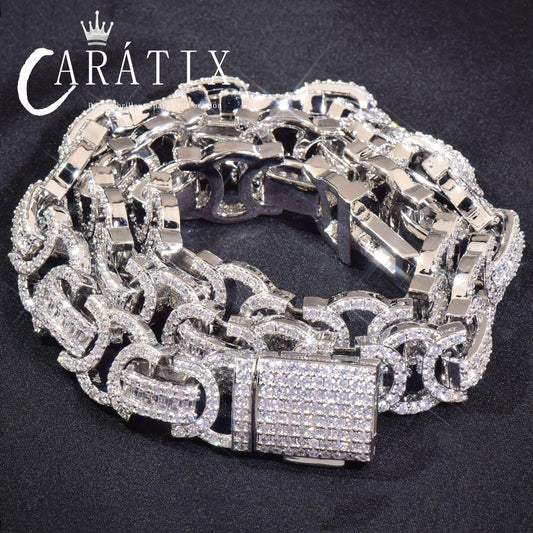 CARÁTIX 13mm Double C Chino Link Chain Necklace – Iced Out Hip Hop Cuban Chain Jewelry for Men | Creative Bling Design - CaratixJewelry
