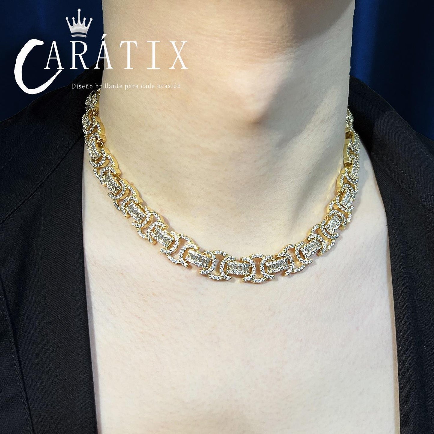 CARÁTIX 13mm Double C Chino Link Chain Necklace – Iced Out Hip Hop Cuban Chain Jewelry for Men | Creative Bling Design - CaratixJewelry