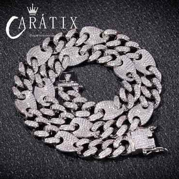 CARÁTIX 13mm Prong Cuban Chain | White AAA CZ Iced Out Hip Hop Necklace for Men - CaratixJewelry