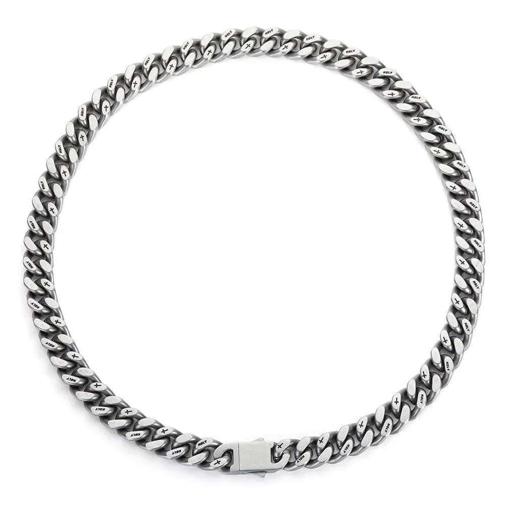 CARÁTIX – 13mm Thick Cuban Link Necklace with Cross Logo | Hip Hop Jewelry for Men & Women, Matte Black Street Style - CaratixJewelry