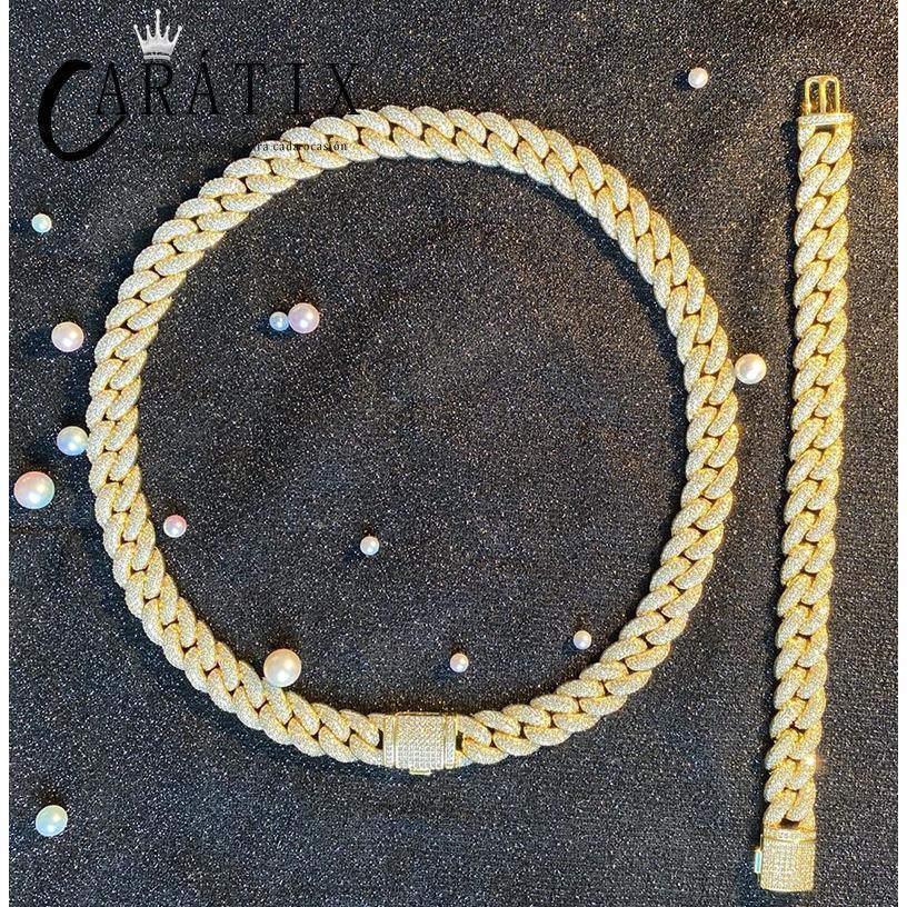CARÁTIX – 14mm Iced Out 3-Row Round Cuban Miami Link Chain Necklace | Hip Hop CZ Cuban Chain for Men & Women - CaratixJewelry