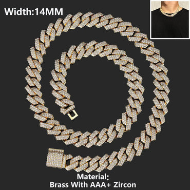 CARÁTIX – 14mm Rhombus Cuban Link Chain Necklace & Bracelet Set | Brass CZ Box Buckle Jewelry for Men - CaratixJewelry