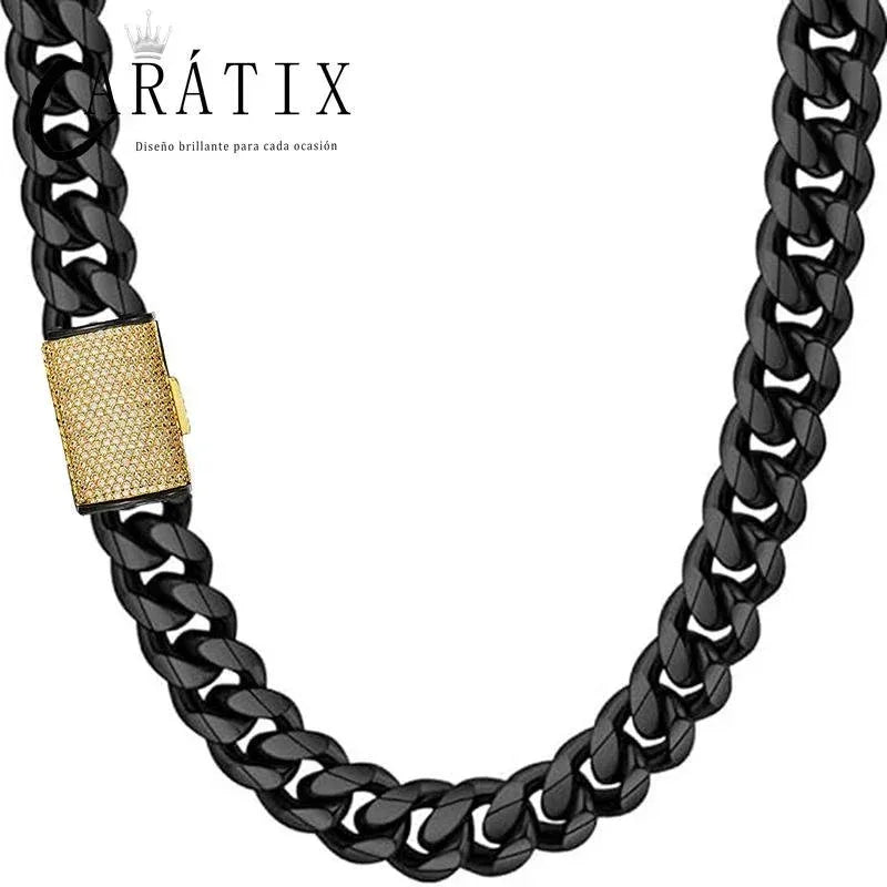 CARÁTIX – 14mm Round Cuban Miami Link Chain Necklace | Iced Out Bling Hip Hop Jewelry for Men & Women, Rapper Street Style - CaratixJewelry