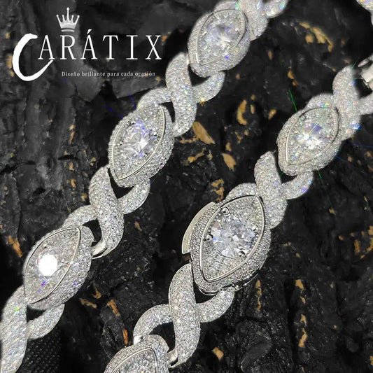 CARÁTIX 15mm Eye Shape Infinite Cuban Link Chain Necklace – Iced Out Hip Hop Bling Choker Jewelry for Women | Statement Gift - CaratixJewelry