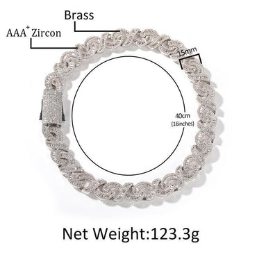 CARÁTIX 15mm Iced Out Cuban Link Chain Necklace – 3A+ CZ Round Infinity Hip Hop Bling Jewelry for Men | Rapper Gift - CaratixJewelry