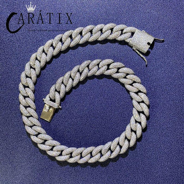 CARÁTIX 15mm Iced Out Cuban Link Chain Necklace – AAA CZ Round Curb Hip Hop Bling Jewelry for Men | Rapper Choker Gift - CaratixJewelry