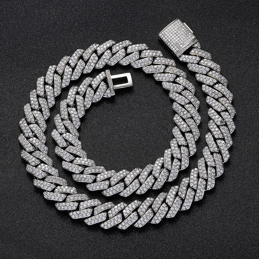 CARÁTIX 15mm White Plated Cuban Link Chain Necklace – Cubic Zirconia Iced Out Hip Hop Choker Jewelry for Men | Gift - CaratixJewelry