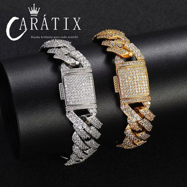 CARÁTIX 15mm White Plated Cuban Link Chain Necklace – Cubic Zirconia Iced Out Hip Hop Choker Jewelry for Men | Gift - CaratixJewelry