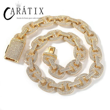 CARÁTIX – 16mm Wide Pig Nose Coffee Beans Link Chain Bracelet | 5A+ CZ Bling Iced Hip Hop Jewelry for Men - CaratixJewelry