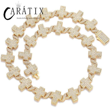 CARÁTIX – 17mm Infinity Cross Link Chain Necklace | Iced Out CZ Bling Hip Hop Jewelry for Men & Women, Rapper Street Style - CaratixJewelry