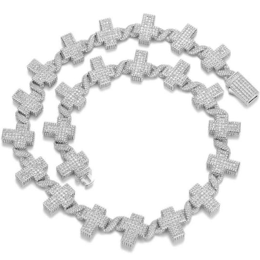 CARÁTIX – 17mm Infinity Cross Link Chain Necklace | Iced Out CZ Bling Hip Hop Jewelry for Men & Women, Rapper Street Style - CaratixJewelry